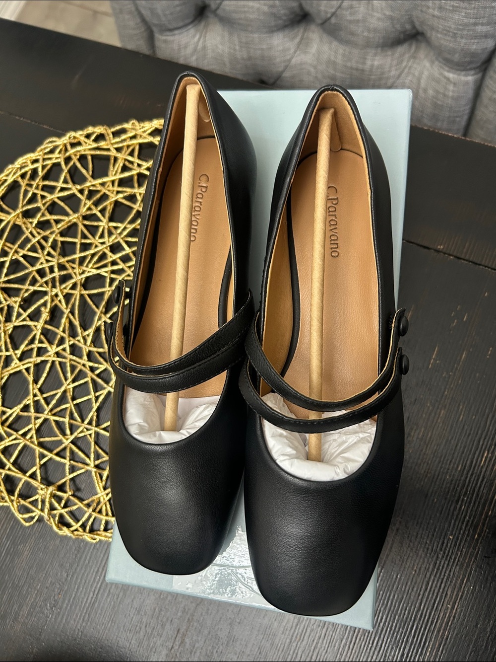 C.Paravano Genuine Leather Women's Flats Mary Jane Flats Square Toe Shoes 39.5 - Picture 10 of 10